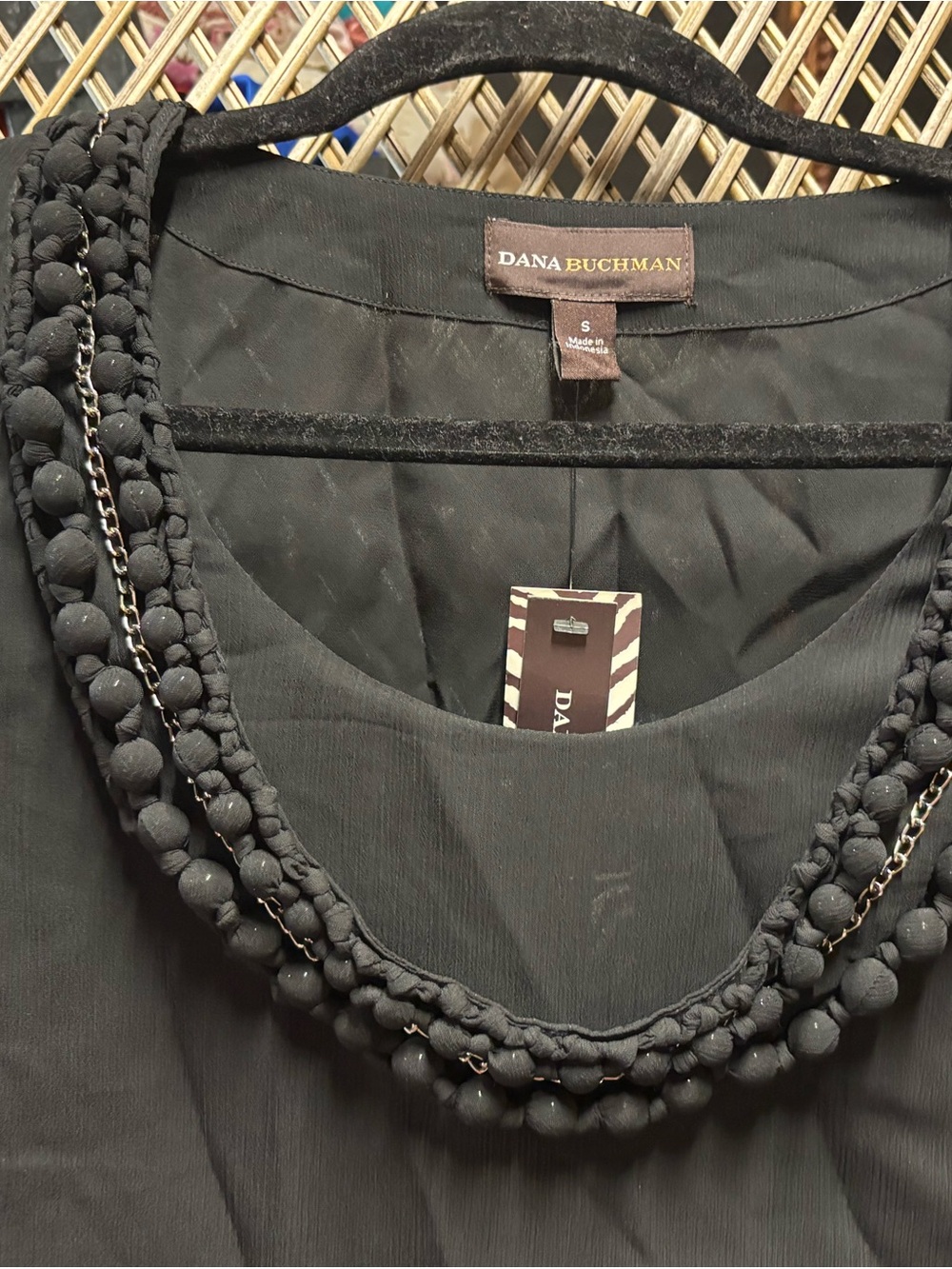Dana Buchman Black Beaded Neckline Blouse